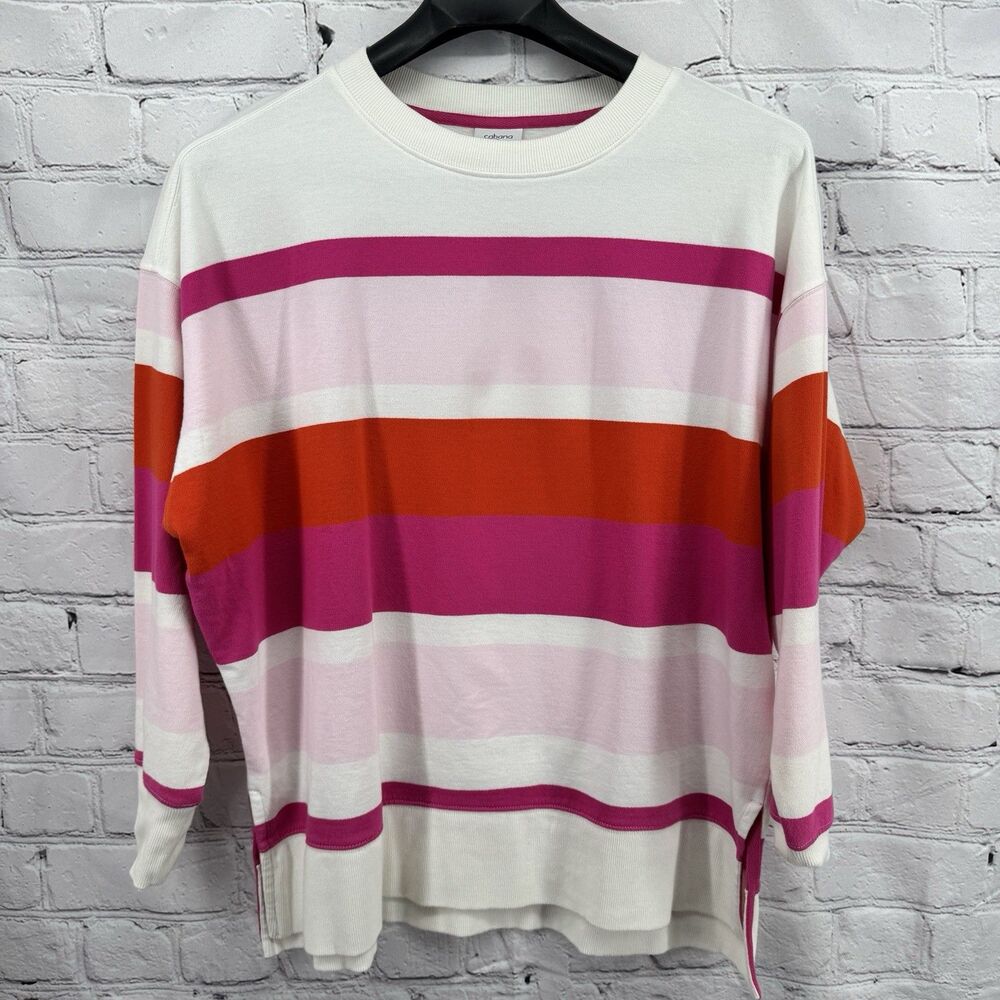 Cabana by Crown & Ivy Sweatshirt Women's M White Pink Orange Stripe Oversized